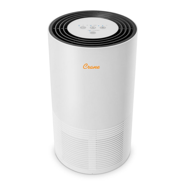 CRANE USA, INC. EE-5068 Crane True HEPA Air Purifier with Germicidal UV Light, 300 Sq Ft. Coverage, 9 1/2in x 9 1/2in x 15 1/3in, White