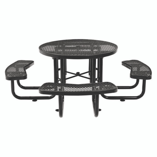GLOBAL INDUSTRIAL 277150BK Expanded Steel Picnic Table, Round, 46" Dia x 29.5"h, Black Top, Black Base/Legs