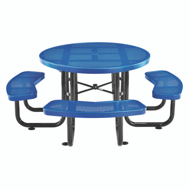 GLOBAL INDUSTRIAL 262078BL Perforated Steel Picnic Table, Round, 46" Dia x 29.5"h, Blue Top, Blue Base/Legs