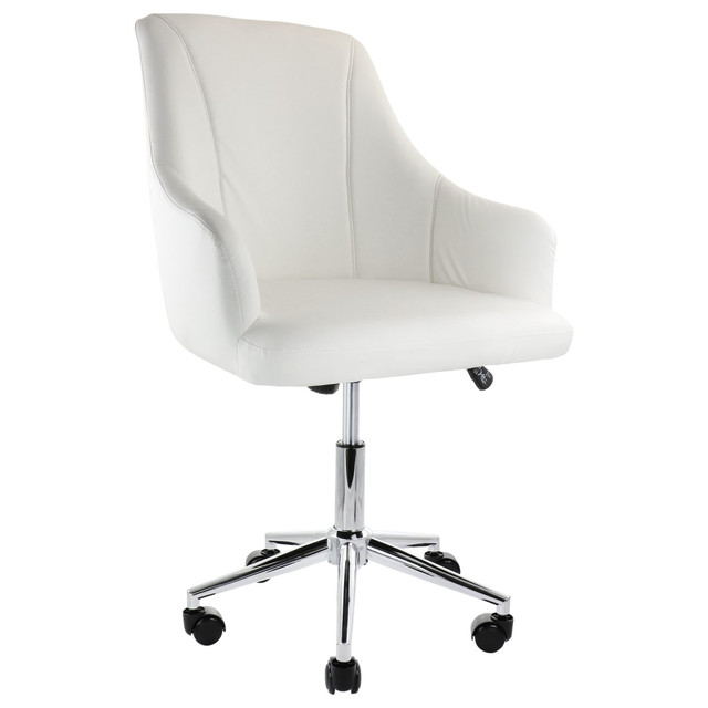MEGAGOODS, INC. Elama 995116774M  Adjustable Faux Leather Mid-Back Rolling Office Chair, White/Chrome