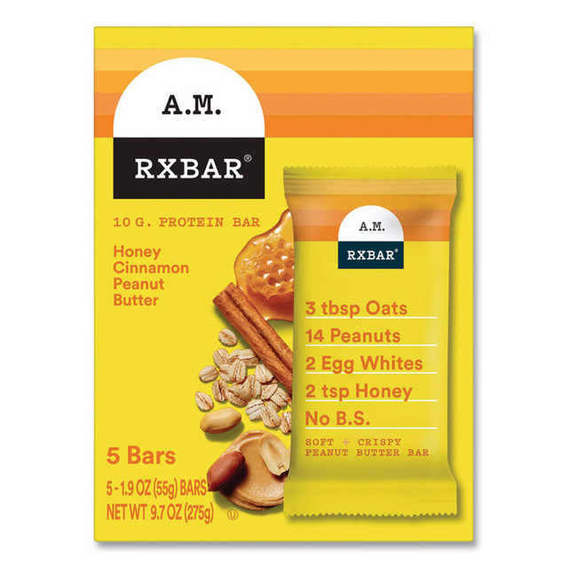KELLOGG'S A.M. RXBAR® 60000748 Adult Bars, Honey Cinnamon Peanut Butter, 1.9 oz Bar, 5 Bars/Packs, 2 Packs/Carton