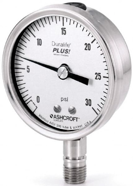 Ashcroft 95436XLL Pressure Gauge: 3-1/2" Dial, 1/4" Thread, Center Back Mount