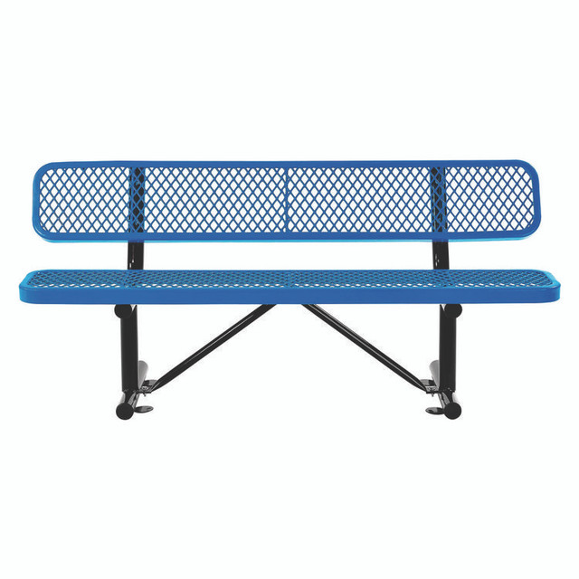 GLOBAL INDUSTRIAL 277154BL Expanded Steel Bench With Back, 72" x 24" x 33", Blue Seat/Back, Black Base