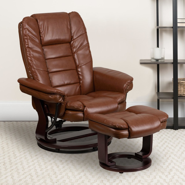 FLASH FURNITURE BT7818VIN  LeatherSoft Faux Leather Recliner And Ottoman, Vintage Brown/Mahogany