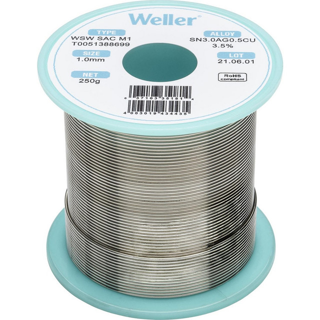 Weller T0051388699 Solder; Solder Type: Lead Free ; Material: Alloy ; Container Type: Spool ; Container Size: 250 g ; Minimum Melting Temperature: 422.6 ; Maximum Melting Temperature: 429.8