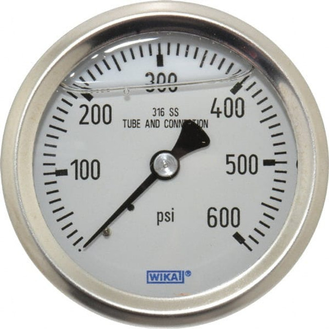 Wika 9833191 Pressure Gauge: 2-1/2" Dial, 0 to 600 psi, 1/4" Thread, NPT, Center Back Mount