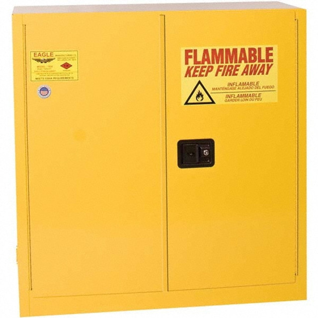 Eagle YPI32X Flammable & Hazardous Storage Cabinets: 40 gal Drum, 2 Door, 3 Shelf, Manual Closing, Yellow