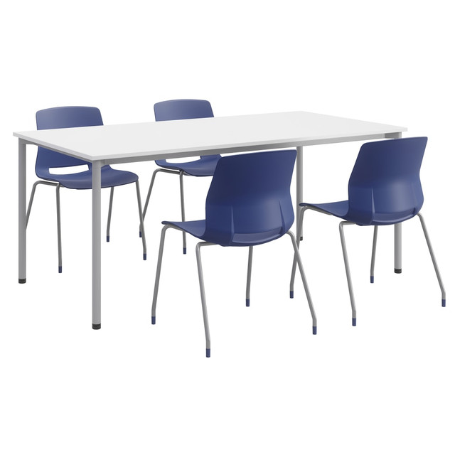 KENTUCKIANA FOAM INC 840031923813 KFI Studios Dailey Table With 4 Chairs, White/Silver Table, Navy/Silver Chairs