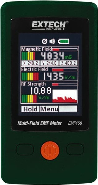 Extech EMF450 EMF Meters; Meter Type: EMF/ELF ; Display Type: LCD ; Maximum Frequency (GHz): 3-1/2 ; Minimum Frequency (MHz): 50 ; Power Supply: AAA Batteries ; Includes: (3) AAA Batteries; USB Power Supply Cable