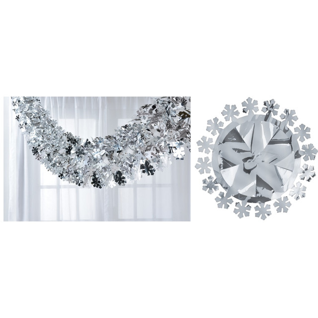 AMSCAN 244247  244247 Christmas Snowflake Accordion Hanging Decorations, 13-1/2inH x 98-1/2inW, Silver, Set Of 2 Decorations