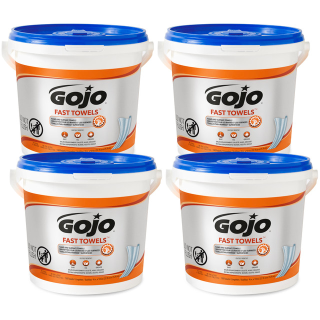 GOJO INDUSTRIES INC 6298-04 GOJO Fast Textured Wet Shop Towels, Citrus Scent, Bucket Of 130 Towels, Case Of 4 Buckets GOJO INDUSTRIES INC 6298-04 GOJO Fast Textured Wet Shop Towels, Citrus Scent, Bucket Of 130 Towels, Case Of 4 Buckets