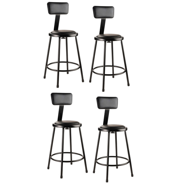 NATIONAL PUBLIC SEATING CORP National Public Seating 6424B-10/4  Vinyl Padded Stools With Backrests, 24inH, Black, Set of 4
