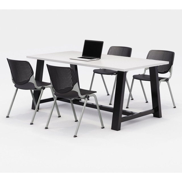 KFI FURNITURE, LLC 840031900272 KFI Studios Midtown Table With 4 Stacking Chairs, 30inH x 36inW x 72inD, Designer White/Black