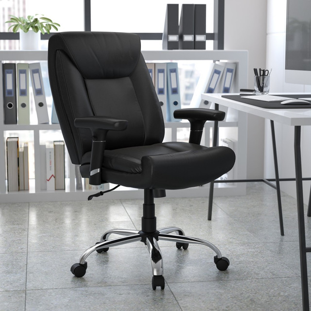 FLASH FURNITURE GO-2073-LEA-GG Hercules Big & Tall Ergonomic LeatherSoft Faux Leather Mid-Back Swivel Task Chair With Adjustable Arms, Black FLASH FURNITURE GO-2073-LEA-GG Hercules Big & Tall Ergonomic LeatherSoft Faux Leather Mid-Back Swivel Task Chair With Adjustable Arms, Black