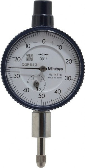 Mitutoyo 1411A Dial Drop Indicator: 0.25" Range, 0-50-0 Dial Reading, 0.001" Graduation, 1-5/8" Dial Dia