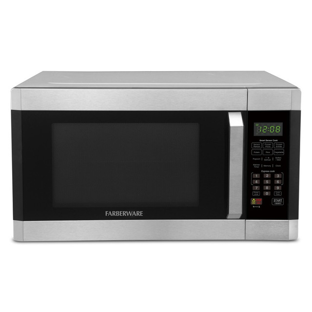 ENGLEWOOD MARKETING LLC FMO16AHTPLB Farberware Professional 1.6 Cu Ft 1,100-Watt Microwave With Smart Sensor, Stainless Steel/Platinum