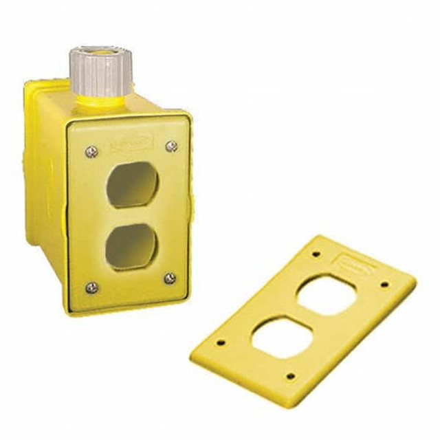 Hubbell Wiring Device-Kellems HBLPOB1DY Electrical Portable Outlet Box: Thermoplastic, Rectangle, 5.38" OAH, 3.18" OAW, 4.2" OAD, 2 Gangs