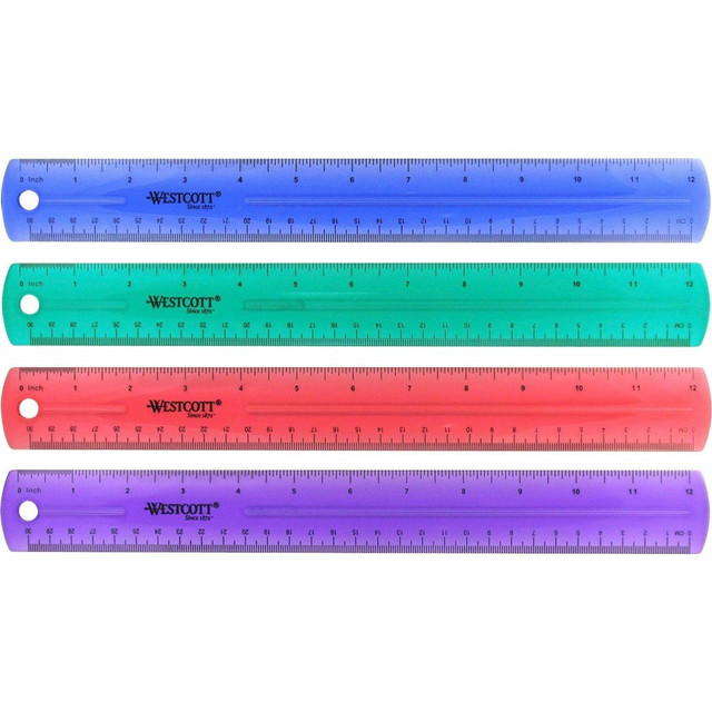 ACME UNITED CORPORATION 12975 Westcott Jeweled Plastic Ruler, 12in, Assorted Colors