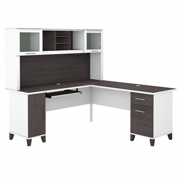 BUSH INDUSTRIES INC. SET001SGWH Bush Furniture Somerset 72inW L-Shaped Desk With Hutch, Storm Gray/White, Standard Delivery