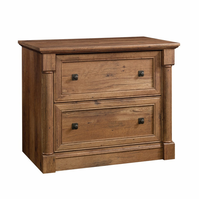 SAUDER WOODWORKING CO. 420607 Sauder Palladia 36-13/16inW x 22inD Lateral 2-Drawer File Cabinet, Vintage Oak SAUDER WOODWORKING CO. 420607 Sauder Palladia 36-13/16inW x 22inD Lateral 2-Drawer File Cabinet, Vintage Oak