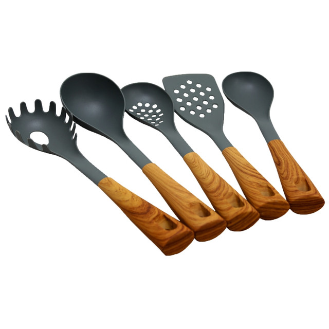 GIBSON OVERSEAS INC. Oster 995101199M  Everwood 5-Piece Kitchen Nylon Tools Set, Brown/Gray