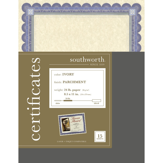 NEENAH PAPER INC CT1R Southworth Foil Enhanced Preprinted Certificate Refills, 8 1/2in x 11in, Ivory/Silver/Blue, Pack Of 15 NEENAH PAPER INC CT1R Southworth Foil Enhanced Preprinted Certificate Refills, 8 1/2in x 11in, Ivory/Silver/Blue, Pack Of 15