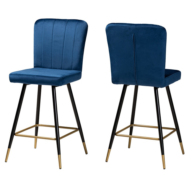 WHOLESALE INTERIORS, INC. 2721-11784 Baxton Studio Preston Bar Stools, Navy Blue/Black/Gold, Set Of 2 Stools