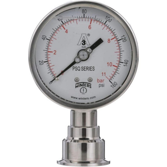 Winters PSQ15804 Pressure Gauge: 2-1/2" Dial, 1-1/2" Thread, Lower Mount