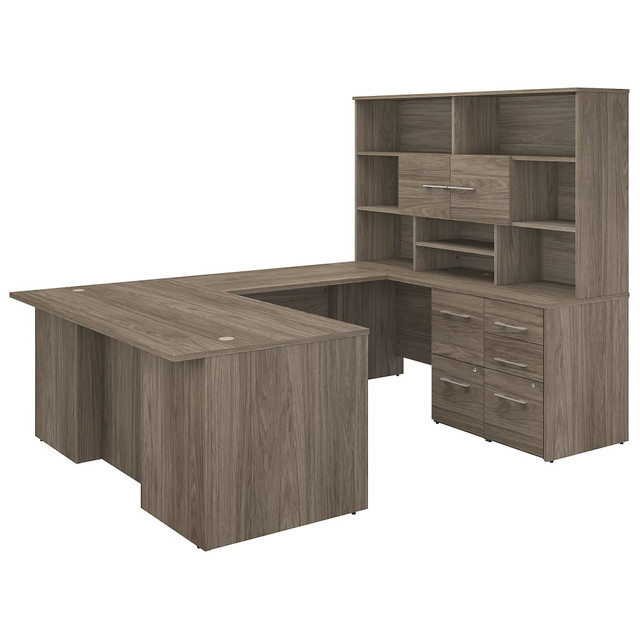 BUSH INDUSTRIES INC. OF5003MHSU Bush Business Furniture Office 500 72inW U-Shaped Executive Corner Desk With Drawers And Hutch, Modern Hickory, Standard Delivery