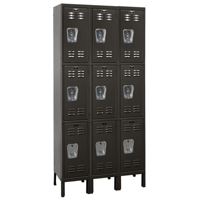 Hallowell U3228-3ME 3-Wide Locker: 12" Wide, 11" Deep, 78" High, Padlock