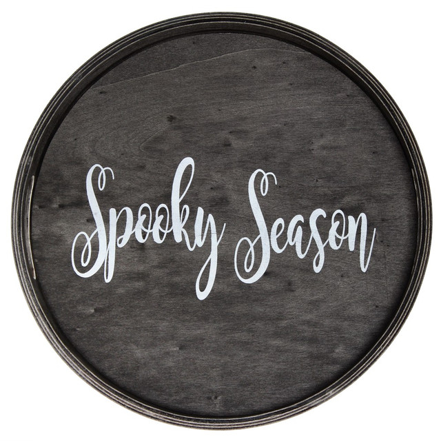 ALL THE RAGES INC HG2013-BKS Elegant Designs Decorative Round Serving Tray, 1-11/16inH x 13-3/4inW x 13-3/4inD, Black Wash Spooky Season