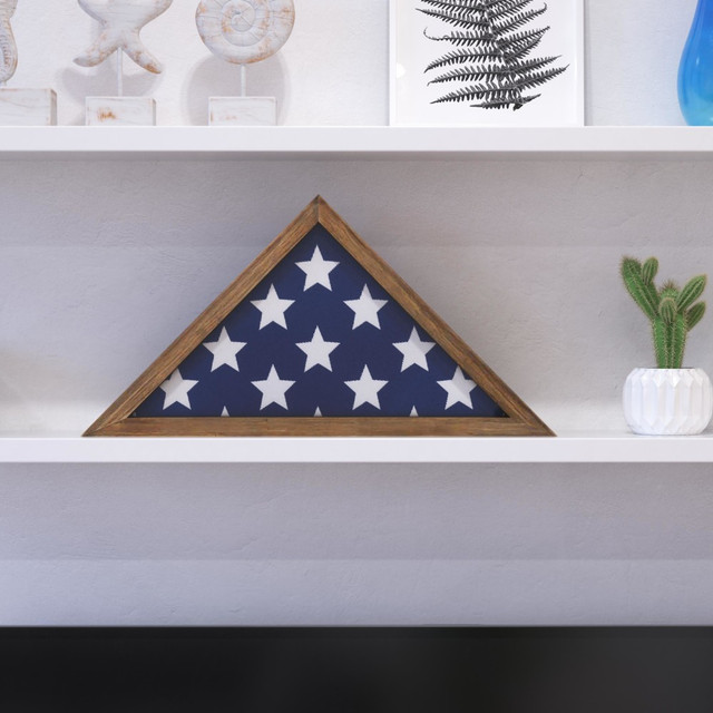 FLASH FURNITURE HFMHDGDIS702315 Sheehan Memorial Flag Display Case, 12-1/2inH x 25inW x 3-3/4inD, Weathered Brown FLASH FURNITURE HFMHDGDIS702315 Sheehan Memorial Flag Display Case, 12-1/2inH x 25inW x 3-3/4inD, Weathered Brown