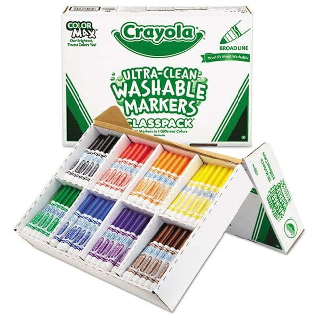 Crayola CYO588200 Washable Marker: Black, Blue, Brown, Green, Orange, Red, Violet & Yellow, Water-Based, Broad Point