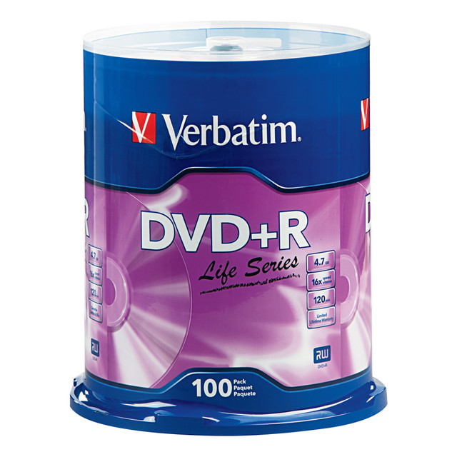 VERBATIM AMERICAS LLC 95098 Verbatim Life Series DVD+R Spindle, Pack Of 100