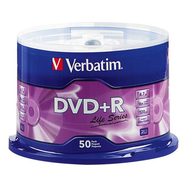 VERBATIM AMERICAS LLC 97174 Verbatim Life Series DVD+R Spindle, Pack Of 50 VERBATIM AMERICAS LLC 97174 Verbatim Life Series DVD+R Spindle, Pack Of 50