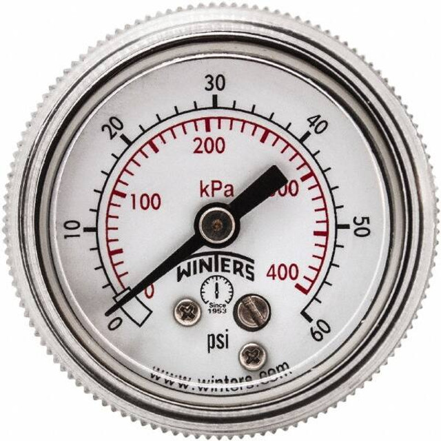 Winters P9S901401 Pressure Gauge: 1-1/2" Dial, 1/8" Thread, NPT, Center Back Mount