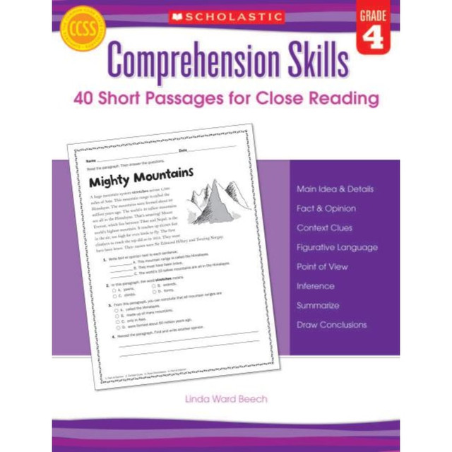 SCHOLASTIC INC 9780545460552 Scholastic Comprehension Skills: 40 Short Passages For Close Reading, Grade 4