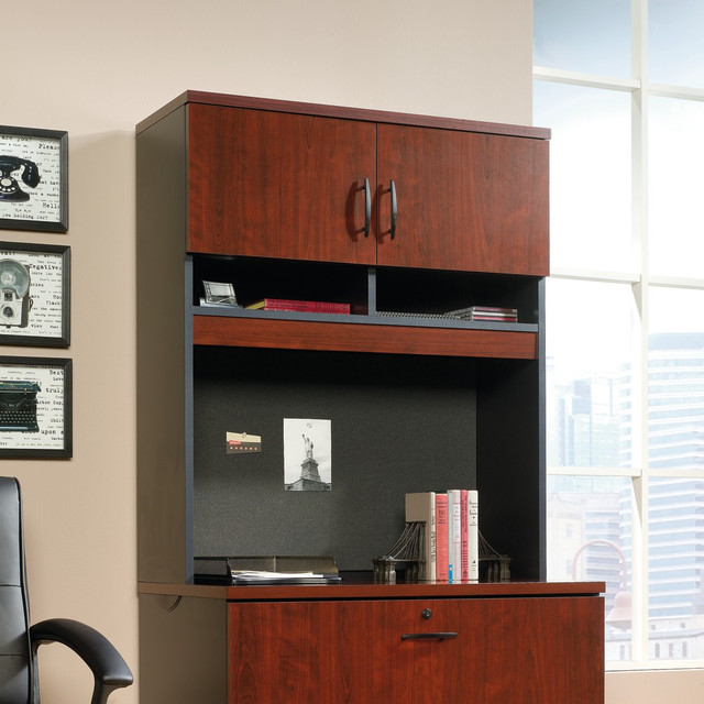 SAUDER WOODWORKING CO. 419708 Sauder Via Lateral File Hutch, Classic Cherry/Soft Black SAUDER WOODWORKING CO. 419708 Sauder Via Lateral File Hutch, Classic Cherry/Soft Black