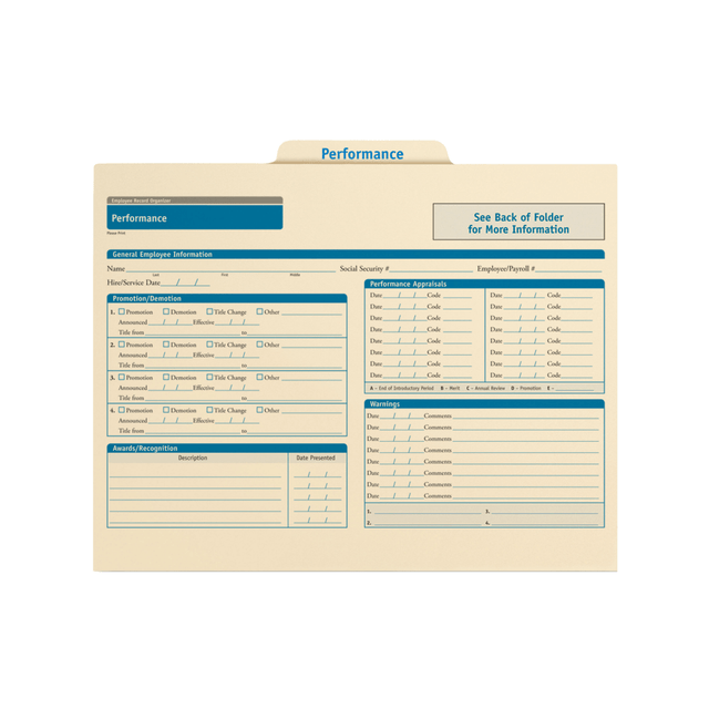 TAX FORMS PRINTING, INC. A0312 ComplyRight Performance Folders, 11 3/4in x 9 1/2in, Manila, Pack Of 25