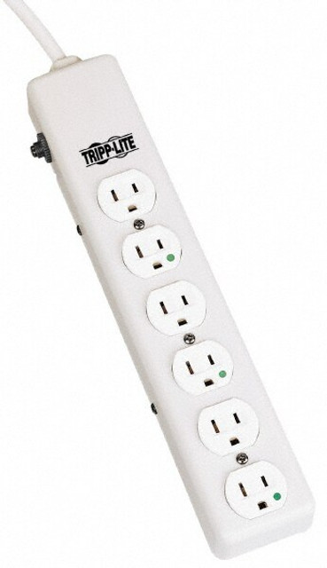 Tripp-Lite PS-606-HG Power Outlet Strips; Amperage: 15 A; Amperage: 15 A; Voltage: 120 V; Number of Outlets: 6; Number Of Outlets: 6; Mounting Type: Free Hanging; Keyhole; Cord Length: 6 ft; Voltage: 120 V; Strip Length (Inch): 13-3/4; Strip Length (