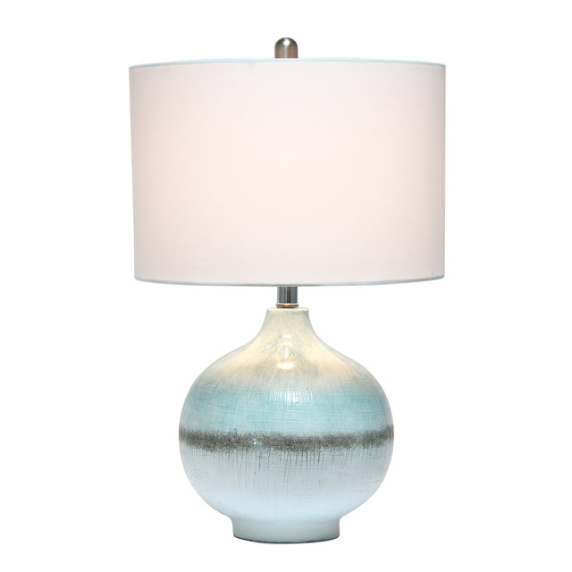 ALL THE RAGES INC Lalia Home LHT-4004-AU  Bayside Horizon With Fabric Shade Table Lamp, 24inH, White Shade/Aqua And Brown Base