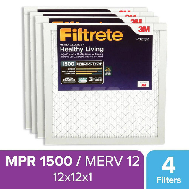 3M Pleated Air Filter: 12 x 12 x 1", MERV 12, 90% Efficiency 7100188735