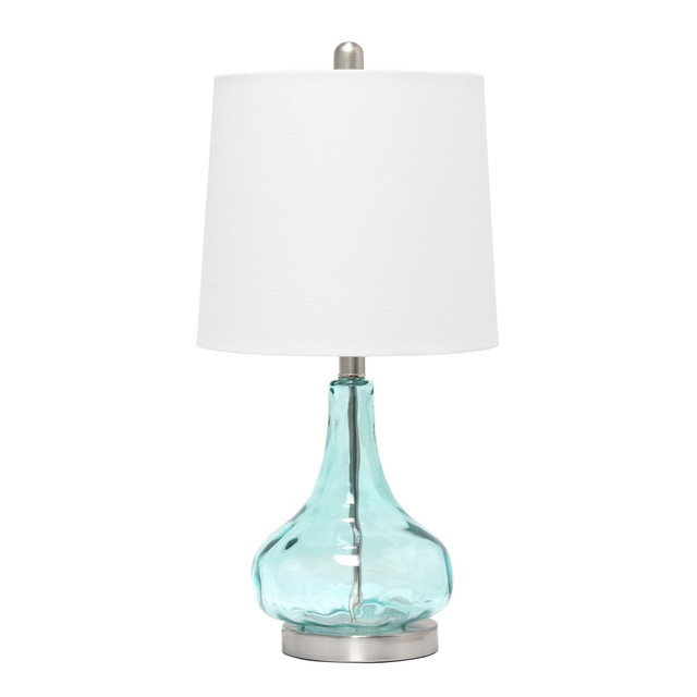 ALL THE RAGES INC LHT-4006-CB Lalia Home Rippled Glass With Fabric Shade Table Lamp, 23-1/4in, White Shade/Clear Blue Base