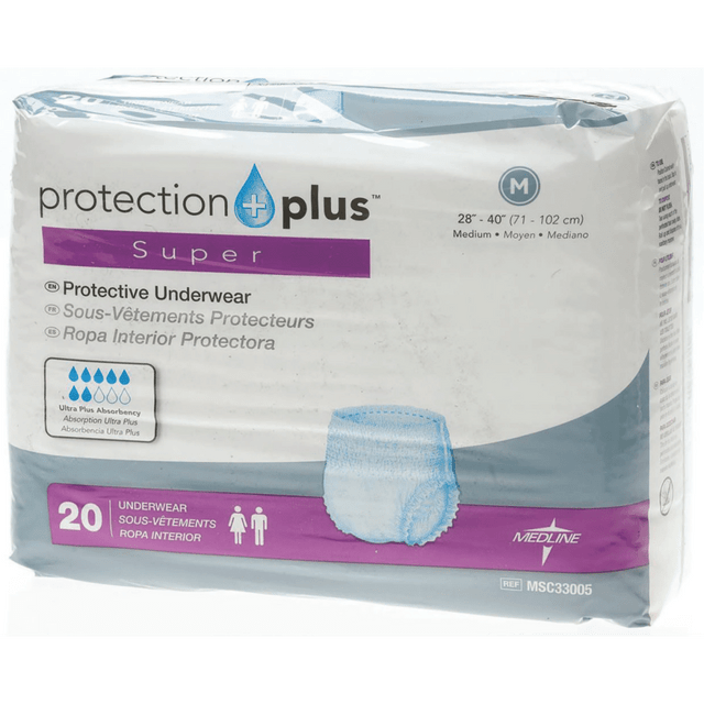 MEDLINE INDUSTRIES, INC. MSC33005 Protection Plus Super Protective Disposable Underwear, Medium, White, 20 Per Bag, Case Of 4 Bags
