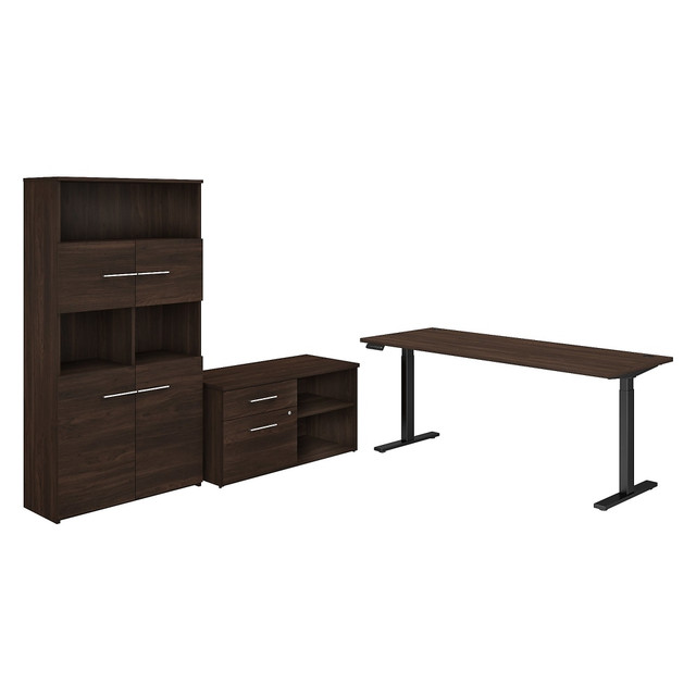 BUSH INDUSTRIES INC. OF5006BWSU Bush Business Furniture Office 500 Electric Height-Adjustable Standing Desk With Storage And Bookcase, 72inW, Black Walnut, Standard Delivery