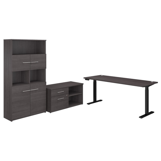 BUSH INDUSTRIES INC. OF5006SGSU Bush Business Furniture Office 500 Electric Height-Adjustable Standing Desk With Storage And Bookcase, 72inW, Storm Gray, Standard Delivery BUSH INDUSTRIES INC. OF5006SGSU Bush Business Furniture Office 500 Electric Height-Adjustable Standing Desk With Storage And Bookcase, 72inW, Storm Gray, Standard Delivery
