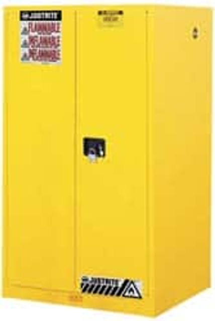 Justrite. 896000 Standard Cabinet: Manual Closing & Self-Closing, 2 Shelves, Yellow