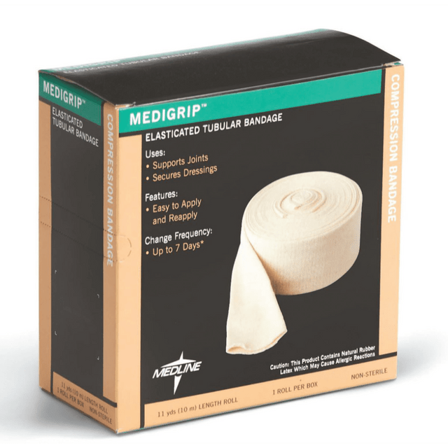Support joints or secure dressings with this mild-compression bandage  Offers support for joints and secures dressings. For treatment of edema, chronic venous insufficiency, dislocations, sprains and hypertrophic scarring. Not for use with patients with latex sensitivity.  Provides mild compression when doubled.  Easy to apply and reapply.  May be left in place for up to 7 days.  2 1/2inW to fit small hands and limbs.