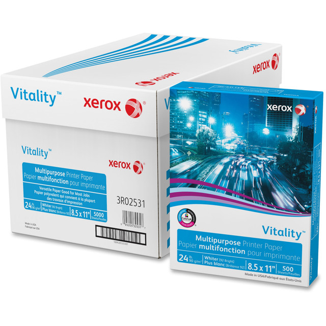 XEROX CORPORATION 3R02531 Xerox Vitality Multi-Use Printer & Copy Paper, White, Letter (8.5in x 11in), 5000 Sheets Per Case, 24 Lb, 92 Brightness,  FSC Certified, Case Of 10 Reams