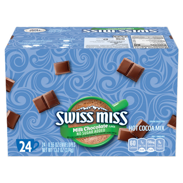 MARJACK SWMHUN55584 Swiss Miss Hot Cocoa, No Sugar Added, 0.55 Oz., Box Of 24